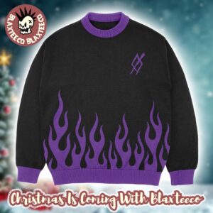 Set It Off Purple Flames 2025 In Knit Black Ugly Christmas Sweater