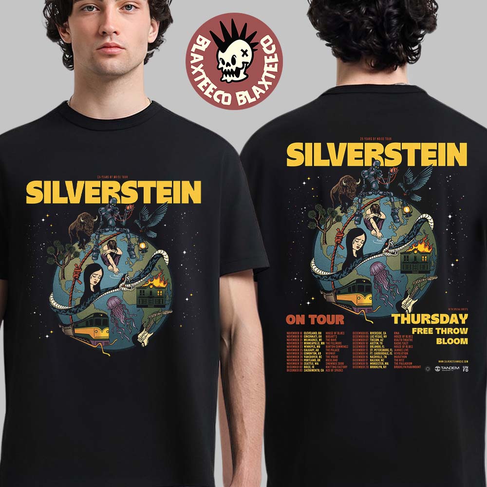 Silverstein 25 Years Of Noise Tour North American 2025 The Last Change City Dates Two Sided T-Shirt Silverstein 25 Years Of Noise Tour North American 2025 The Last Change City Dates Two Sided T-Shirt
