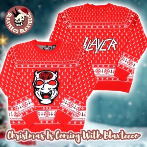 Slayer 666 Demon Cross Pattern Red Ugly Christmas Sweater For Fans
