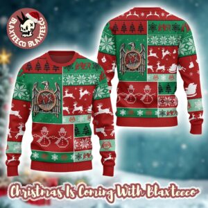 Slayer Band Eagle Logo Reindeer Pattern Checker Retro Style Holiday Ugly Xmas Sweater