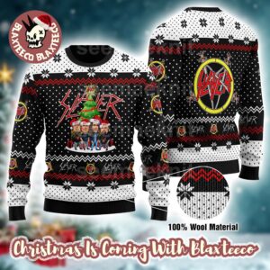 Slayer Band Members Big Bubble Head Funny With Snowflakes Pattern Ugly Christmas Sweater