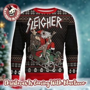 Slayer Band Santa Claus Sleigher Rock And Roll Christmas Party 2025 Knitted Ugly Christmas Sweater