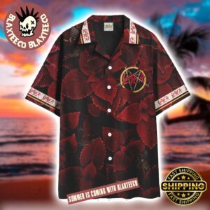 Slayer Band Tropical Red Leaf Pattern Beach Summer 2025 Gift For Fans Hawaiian Shirt