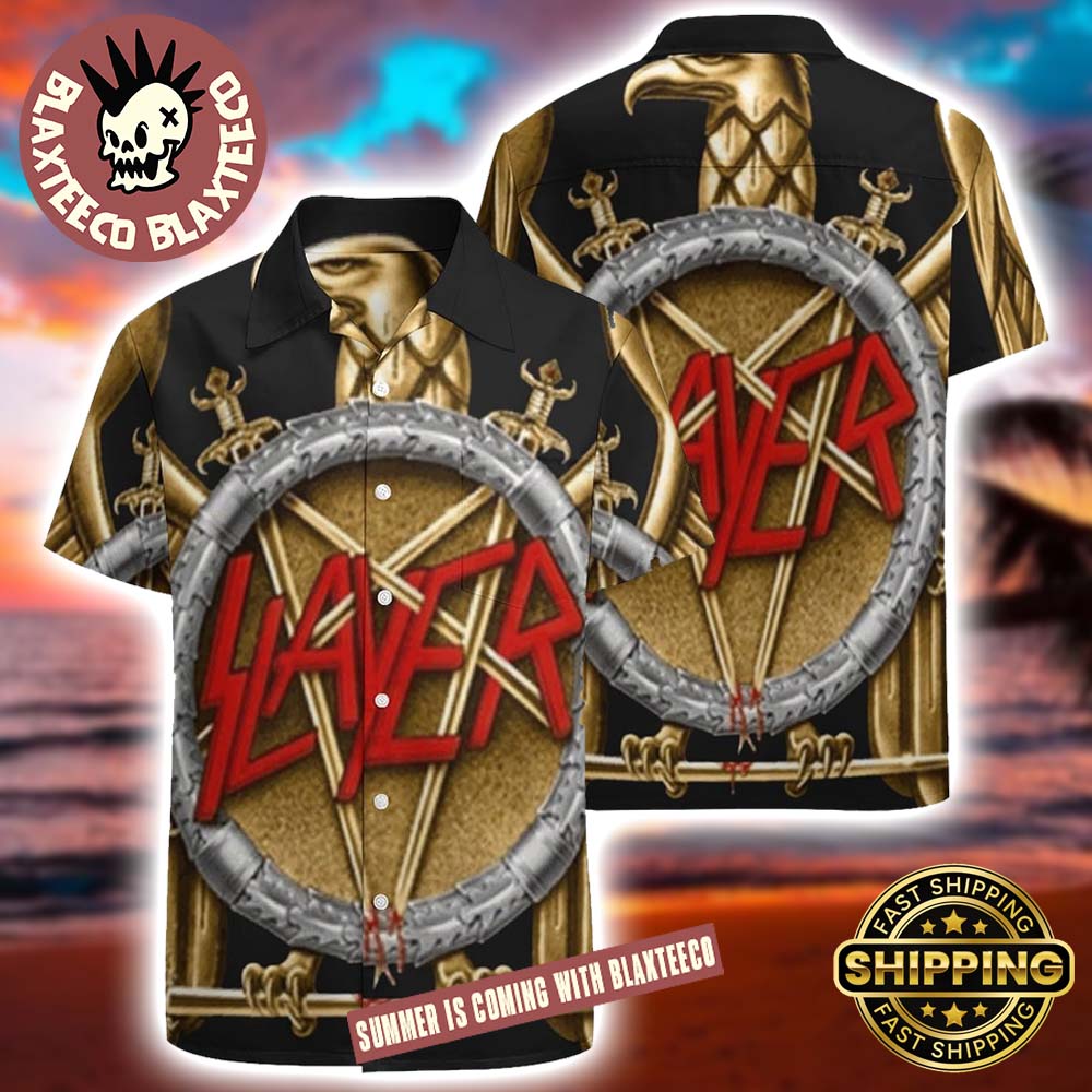 Slayer Big Golden Eagle Logo Band 2025 Summer Hawaiian Shirt Slayer Big Golden Eagle Logo Band 2025 Summer Hawaiian Shirt