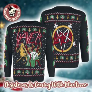Slayer Hell Awaits Devils Open Gift Album Xmas Style 2025 Knitted Ugly Christmas Sweater