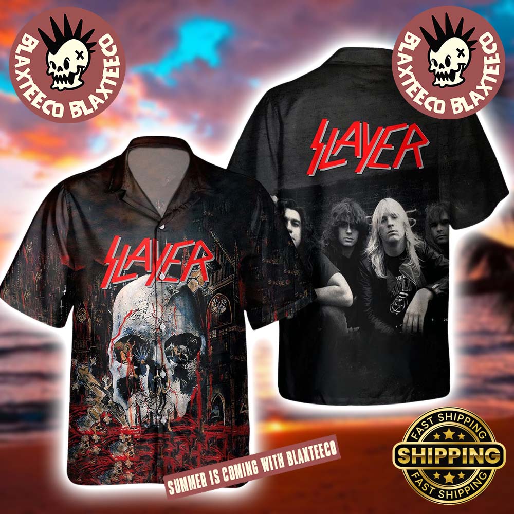 Slayer South Of Heaven Album Cover With Band Photo Summer 2025 Hawaiian Shirt Gift For Fans Slayer South Of Heaven Album Cover With Band Photo Summer 2025 Hawaiian Shirt Gift For Fans