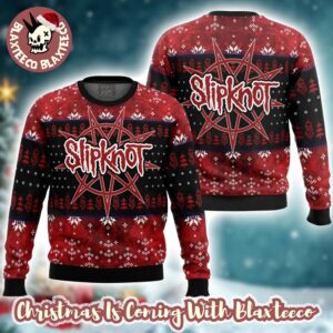 Slipknot Big Logo Night Pointed Star Tribal S Logo Pattern Knitted Black And Red Ugly Christmas Sweater