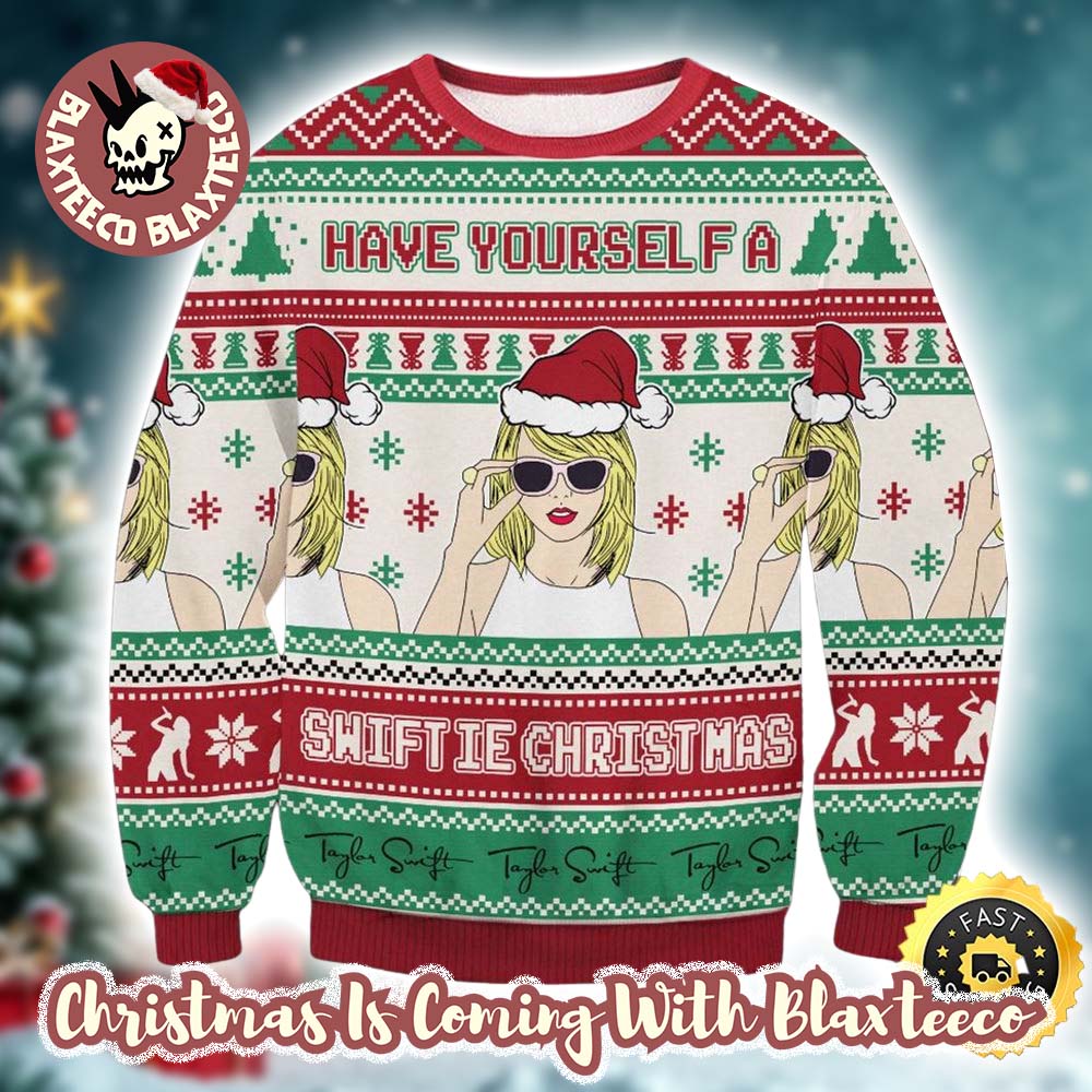 Taylor Swift Have Yourself A Swiftie Christmas Taylor With Santa Hat Retro Style Knitted Ugly Christmas Sweater Taylor Swift Have Yourself A Swiftie Christmas Taylor With Santa Hat Retro Style Knitted Ugly Christmas Sweater