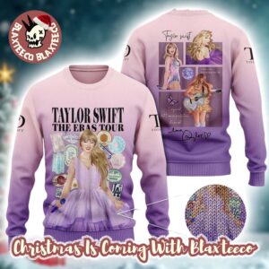Taylor Swift The Eras Tour Cartoon Style Knitted Radiant Purple Ugly Christmas Sweater
