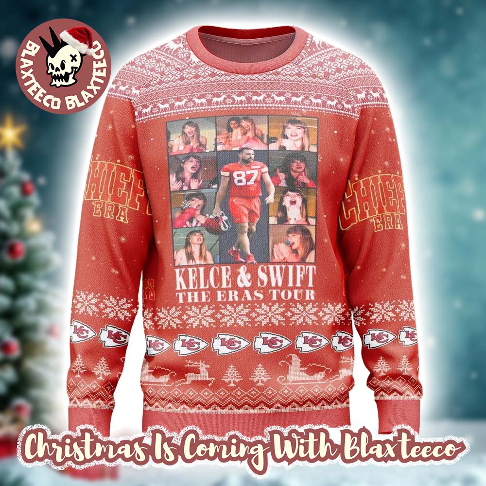 Taylor Swift With Travis Kelce the Kansas City Chiefs x The Eras Tour Knitted Red Ugly Christmas Sweater