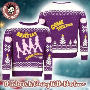The Beatles Come Together Something Festive Abbey Road Knitted Purple Holiday Sweater Christmas Jumper