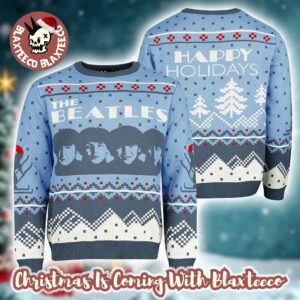 The Beatles Young Band Members Happy Holidays Blue Ugly Christmas Sweater Jumper