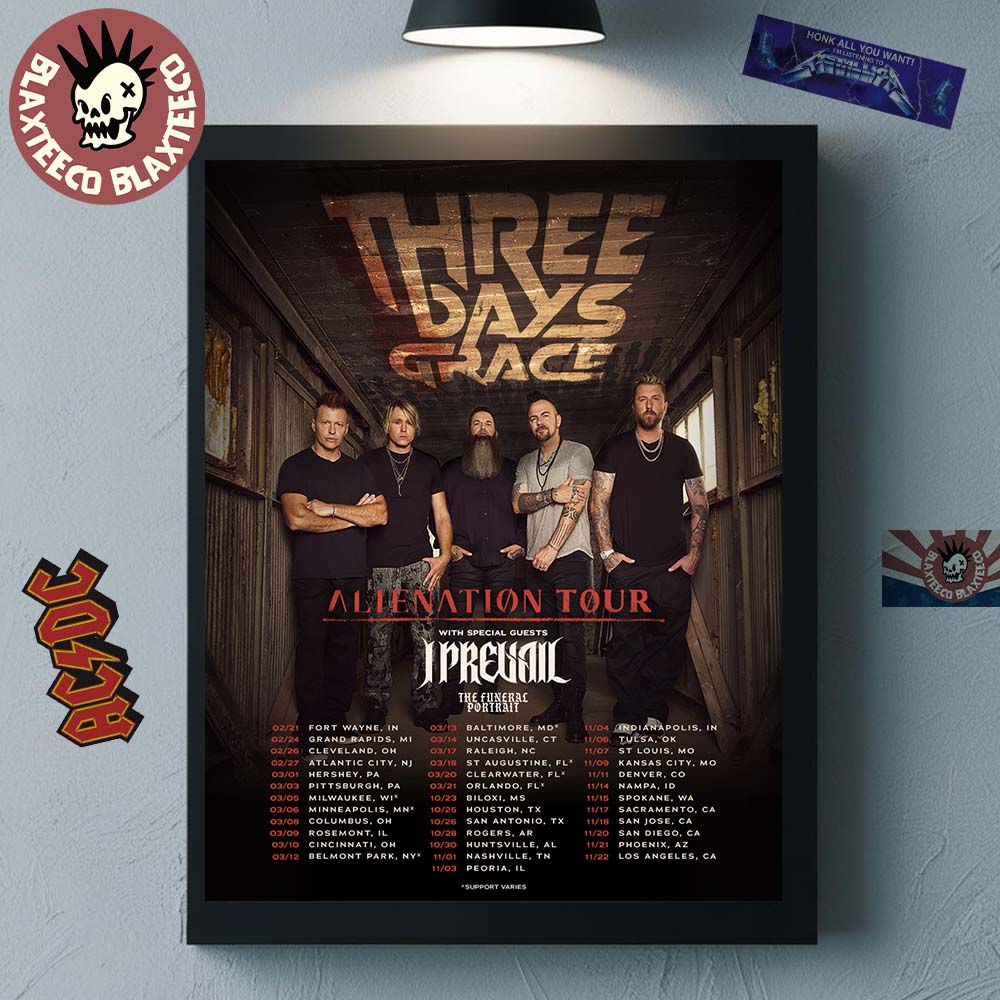 Three Days Graces Alienation Tour 2026 North America Cities Dates Poster Canvas Three Days Graces Alienation Tour 2026 North America Cities Dates Poster Canvas