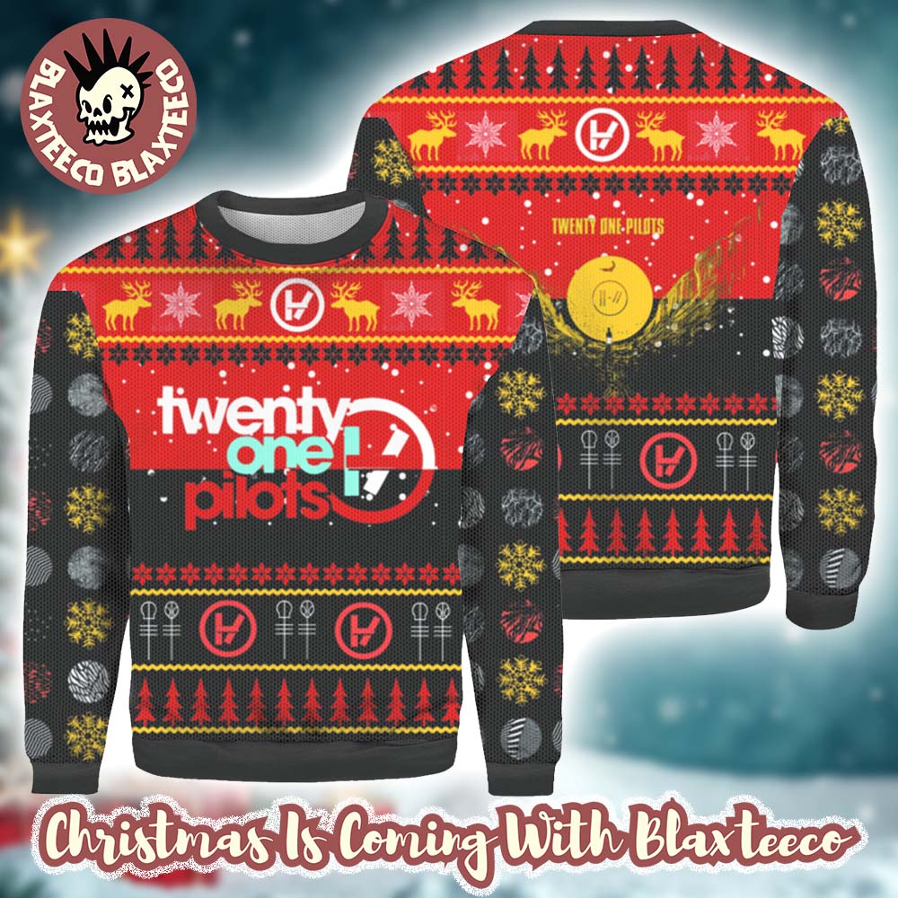 Twenty One Pilots Big Logo With Reindeer Pattern Xmas Gift Ugly Christmas Sweater