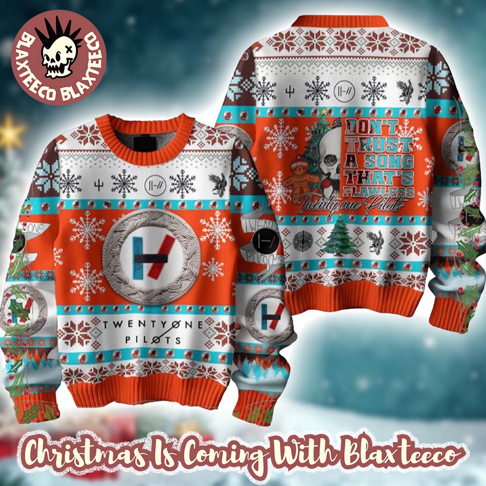 Twenty One Pilots Don’t Trust A Song That Flawless Skeleton Art Knitted Ugly Christmas Sweater