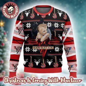Van Halen 1984 Baby Angel Album Cover Art With Signature Guitar Pattern Knitted Ugly Christmas Sweater