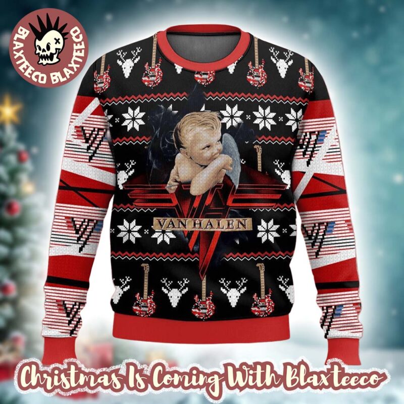 Van Halen 1984 Baby Angel Album Cover Art With Signature Guitar Pattern Knitted Ugly Christmas Sweater 5xYGZ php1e3.jpg