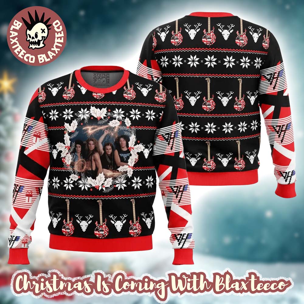 Van Halen Band Photo Xmas Wreath Holiday Gifts 2025 Ugly Christmas Sweater Van Halen Band Photo Xmas Wreath Holiday Gifts 2025 Ugly Christmas Sweater