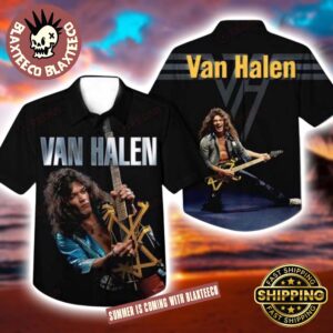 Van Halen Eddie Halen Playing Guitar Photo Vintage Style Summer Hawaiian Shirt 2025 For Fans