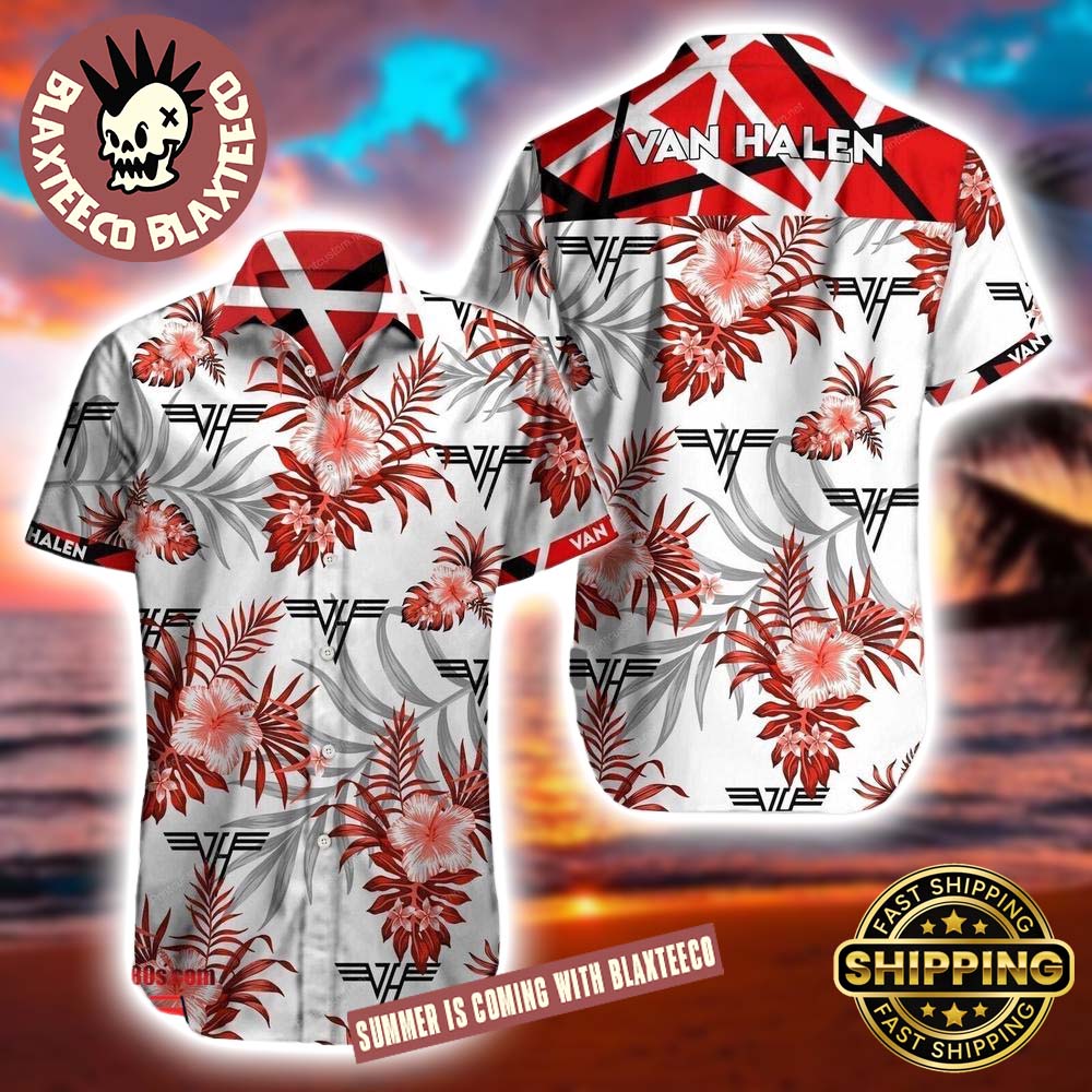 Van Halen Logo Tropical In White Hawaiian Shirt 2025 Gift For Fans Van Halen Logo Tropical In White Hawaiian Shirt 2025 Gift For Fans