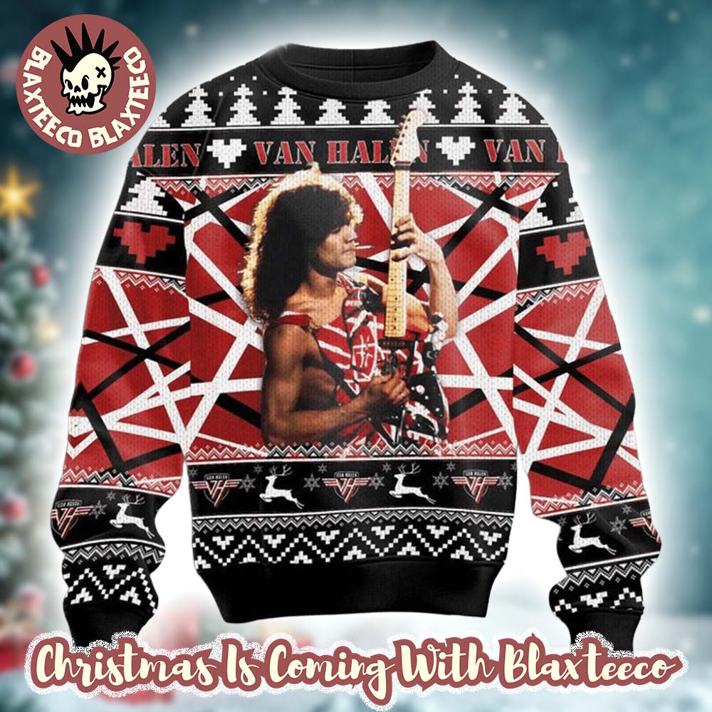 Van Halen Rock Band Eddie Runnin With The Devil Guitar Solo Signature Ugly Christmas Sweater Van Halen Rock Band Eddie Runnin With The Devil Guitar Solo Signature Ugly Christmas Sweater