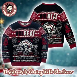 Volbeat ESTD 2001 Made In Denmark Skull Wings With Santa Hat Bravado Vintage Knitted Ugly Christmas Sweater
