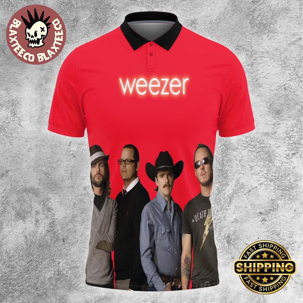 Weezer Red Album Cover Band Member Photo Polo Shirt