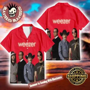 Weezer Red Album Cover Band Member Photo Summer 2025 Hawaiian Shirt