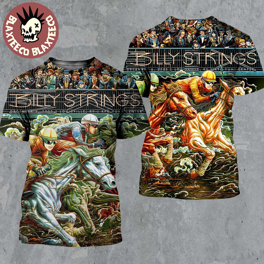 Billy Strings Louisville Kentucky 2025 Night 1 And 2 Combined Poster At KFC Yum Center On December 5 And 6 2025 Horse Racing Art By Miles Tsang All Over Print Shirt Billy Strings Louisville Kentucky 2025 Night 1 And 2 Combined Poster At KFC Yum Center On December 5 And 6 2025 Horse Racing Art By Miles Tsang All Over Print Shirt