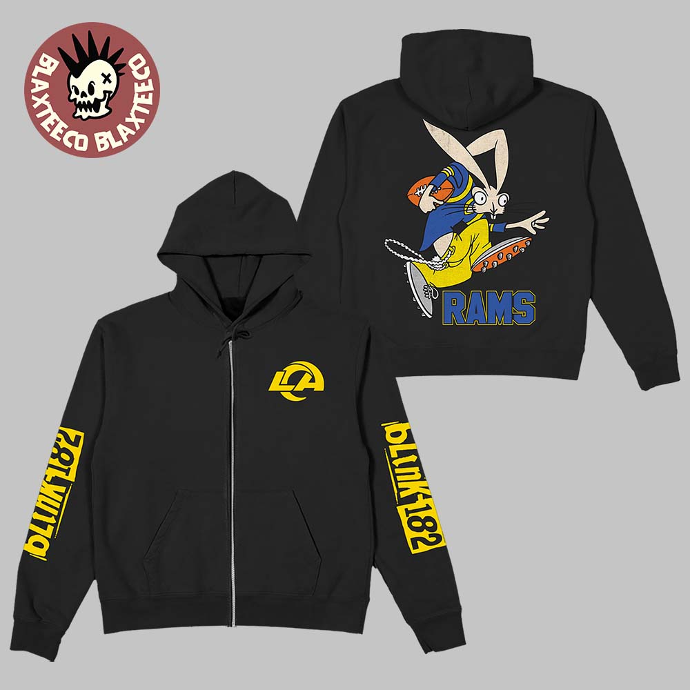 Blink 182 X Los Angeles Rams Airbrush Bunny Wide Receiver Zip Hoodie Blink 182 X Los Angeles Rams Airbrush Bunny Wide Receiver Zip Hoodie