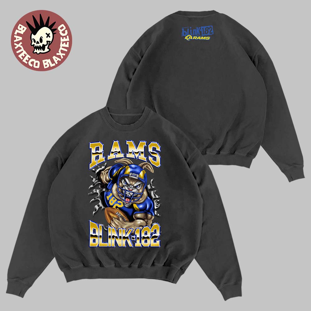Blink 182 X Los Angeles Rams Touchdown Bunny Football Player Black Crewneck Sweater Blink 182 X Los Angeles Rams Touchdown Bunny Football Player Black Crewneck Sweater