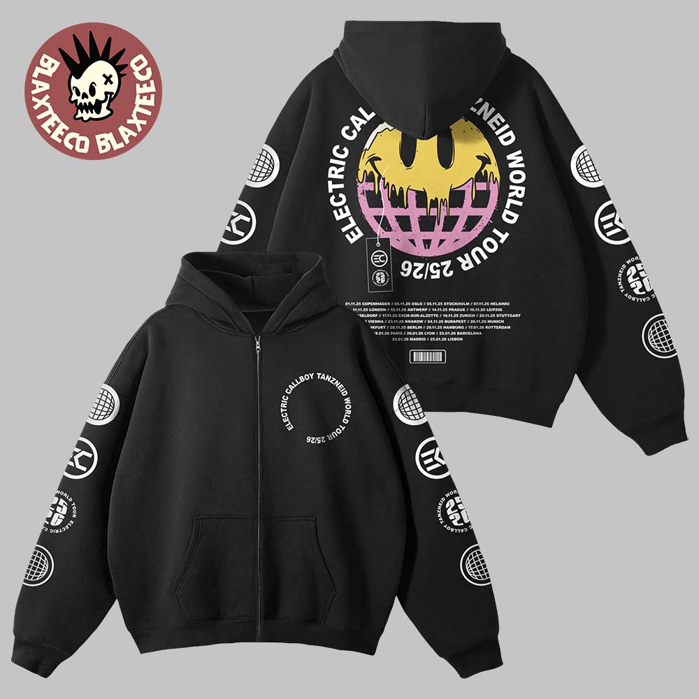 Electric Callboy Tanzneid World Tour 2025 2026 Dripping Globe Zip Hoodie Electric Callboy Tanzneid World Tour 2025 2026 Dripping Globe Zip Hoodie