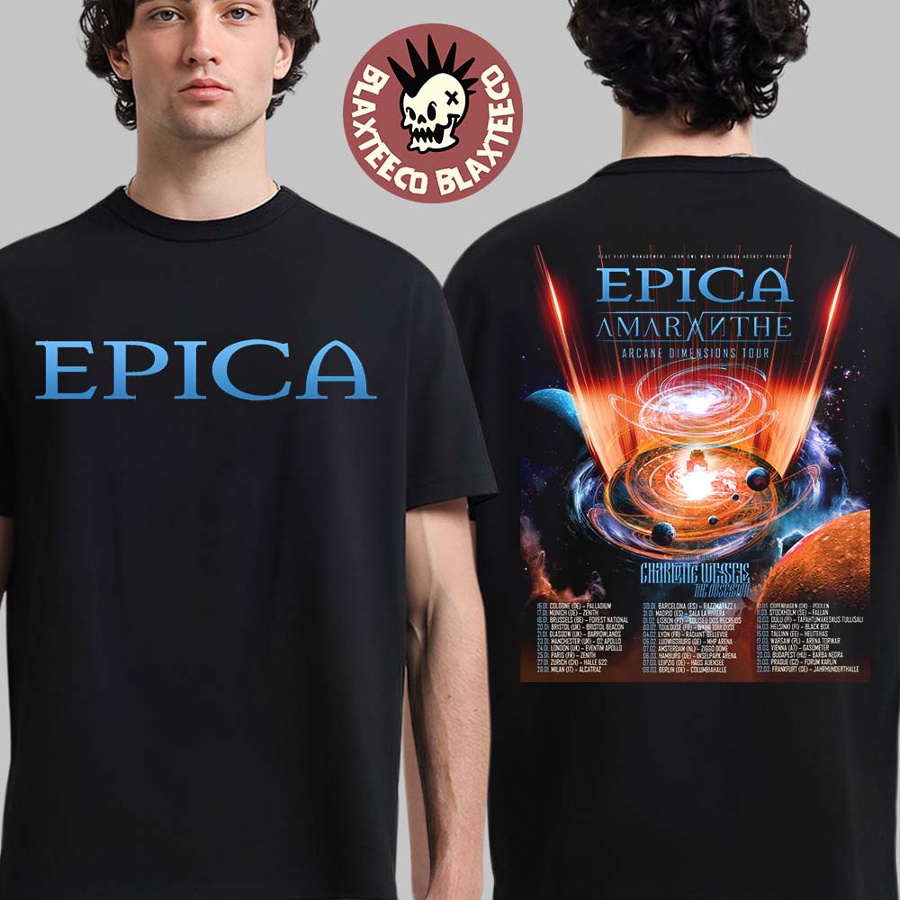 Epica Arcane Dimensions Tour 2026 Europe And UK Schedule Dates Two Sided T-Shirt Epica Arcane Dimensions Tour 2026 Europe And UK Schedule Dates Two Sided T-Shirt