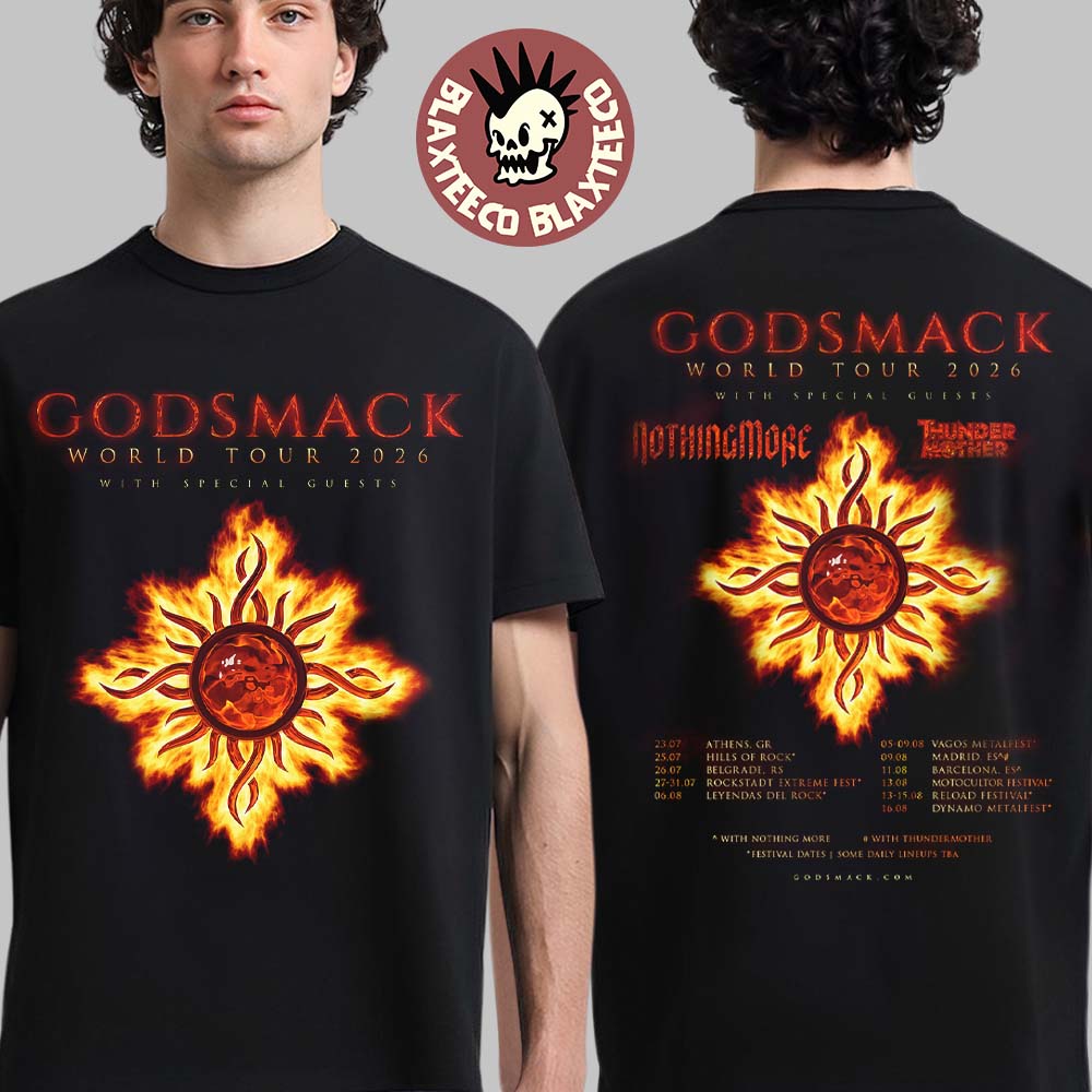 Godsmack World Tour 2026 Europe Schedule Tour Dates Two Sided T-Shirt Godsmack World Tour 2026 Europe Schedule Tour Dates Two Sided T-Shirt