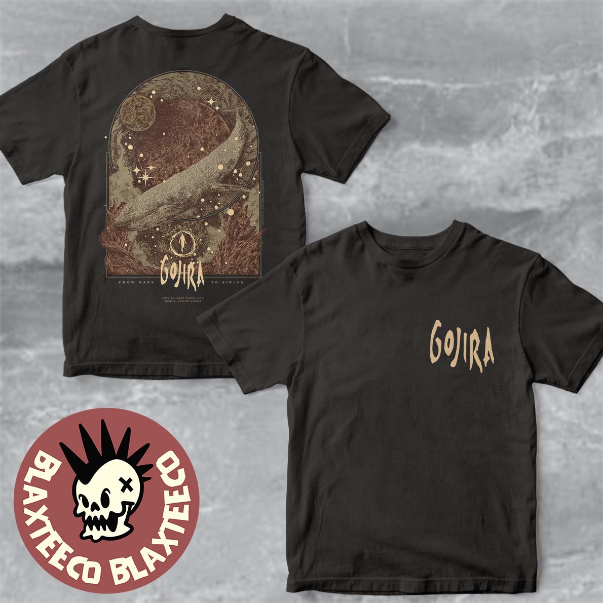 Gojira Paris France 2025 Event Poster At Bercy Accor Arena On November 30 2025 From Mars To Sirius Two Sided T-Shirt Gojira Paris France 2025 Event Poster At Bercy Accor Arena On November 30 2025 From Mars To Sirius Two Sided T-Shirt