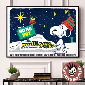 Ho Ho Hot Mulligan Detroit Michigan 2025 Night 1 VIP Poster At The Fillmore On December 6 2025 Festive Holiday Snoopy Decor Poster Canvas