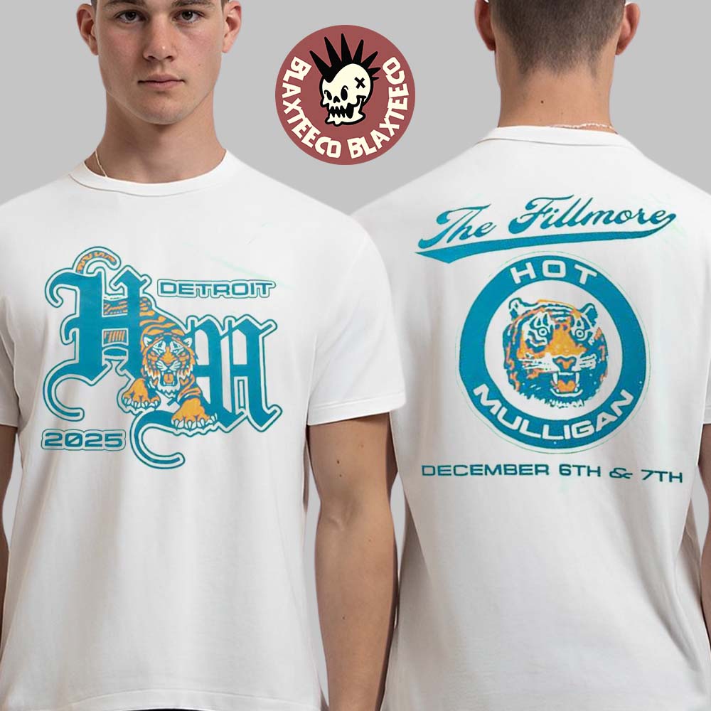 Hot Mulligan Detroit Michigan 2025 Event Exclusive City Tee At The Fillmore On December 6 And 7 2025 Tiger Two Sided T-Shirt Hot Mulligan Detroit Michigan 2025 Event Exclusive City Tee At The Fillmore On December 6 And 7 2025 Tiger Two Sided T-Shirt
