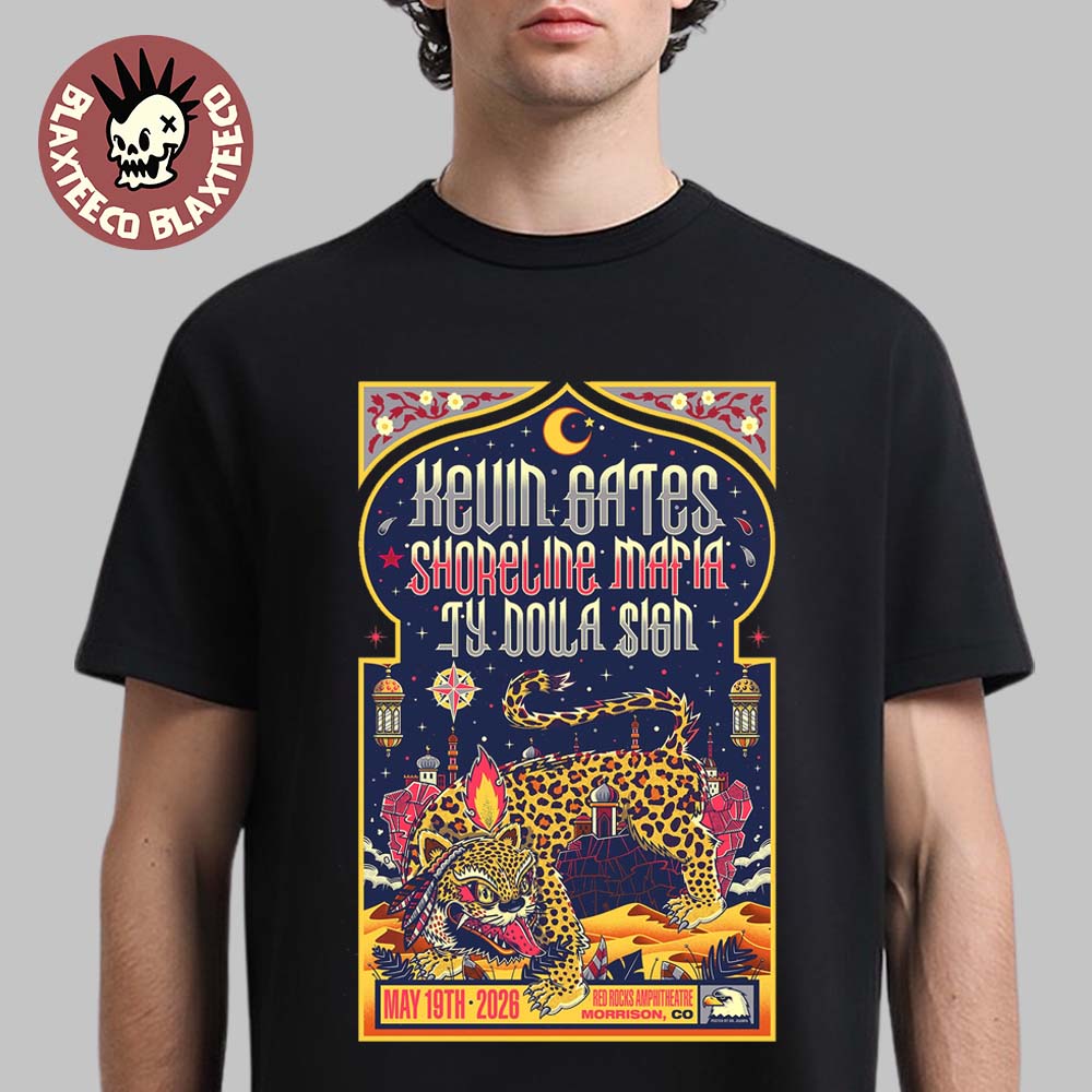 Kevin Gates With Shoreline Mafia And Ty Dolla Sign Live At Red Rocks Amphitheatre 2026 In Morrison Colorado On May 19 2026 T-Shirt Kevin Gates With Shoreline Mafia And Ty Dolla Sign Live At Red Rocks Amphitheatre 2026 In Morrison Colorado On May 19 2026 T-Shirt
