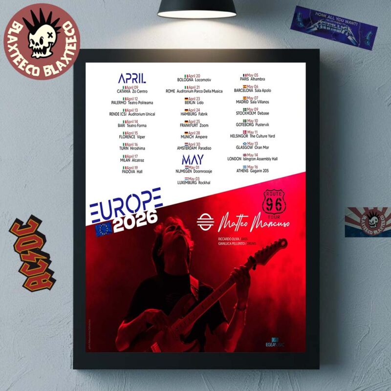 Matteo Mancuso Route 96 Europe 2026 Tour Schedule Dates Poster Canvas