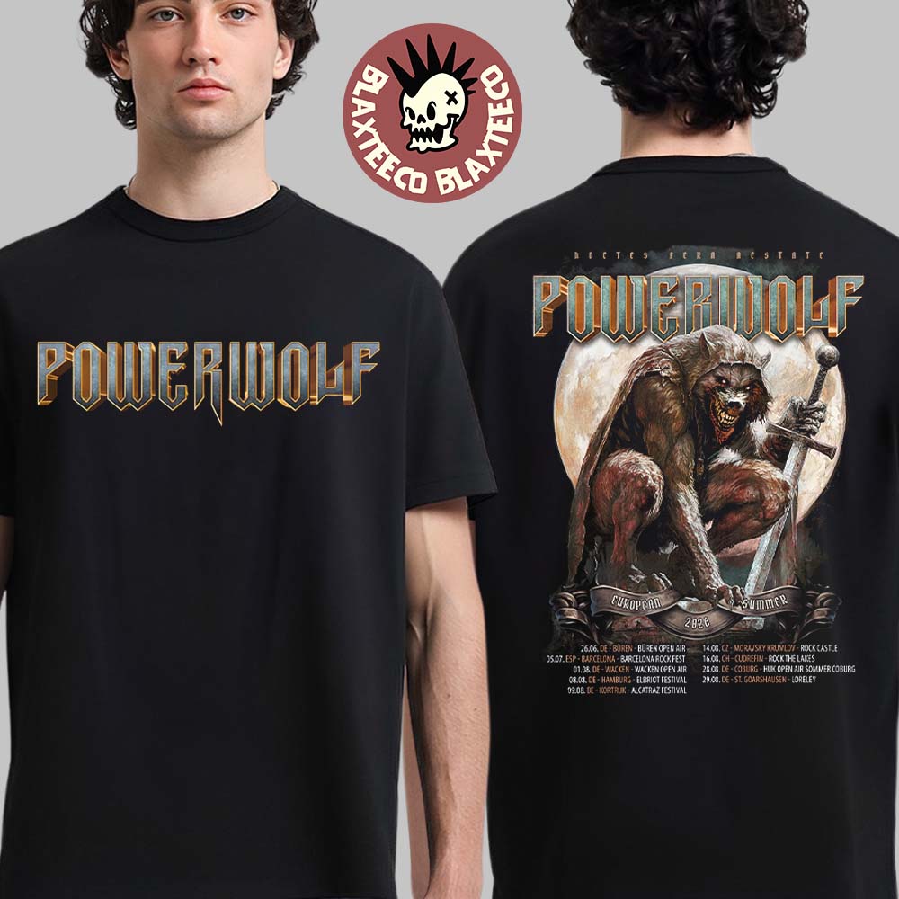 Powerwolf European Summer Tour 2026 Schedule Dates Two Sided T-Shirt Powerwolf European Summer Tour 2026 Schedule Dates Two Sided T-Shirt