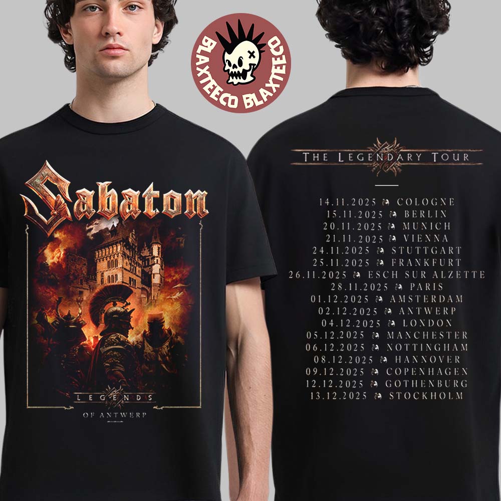 Sabaton Legendary Tour Europe 2025 Legends Of Antwerp Belgium Pop Up Shop On December 2 2025 Two Sided T-Shirt