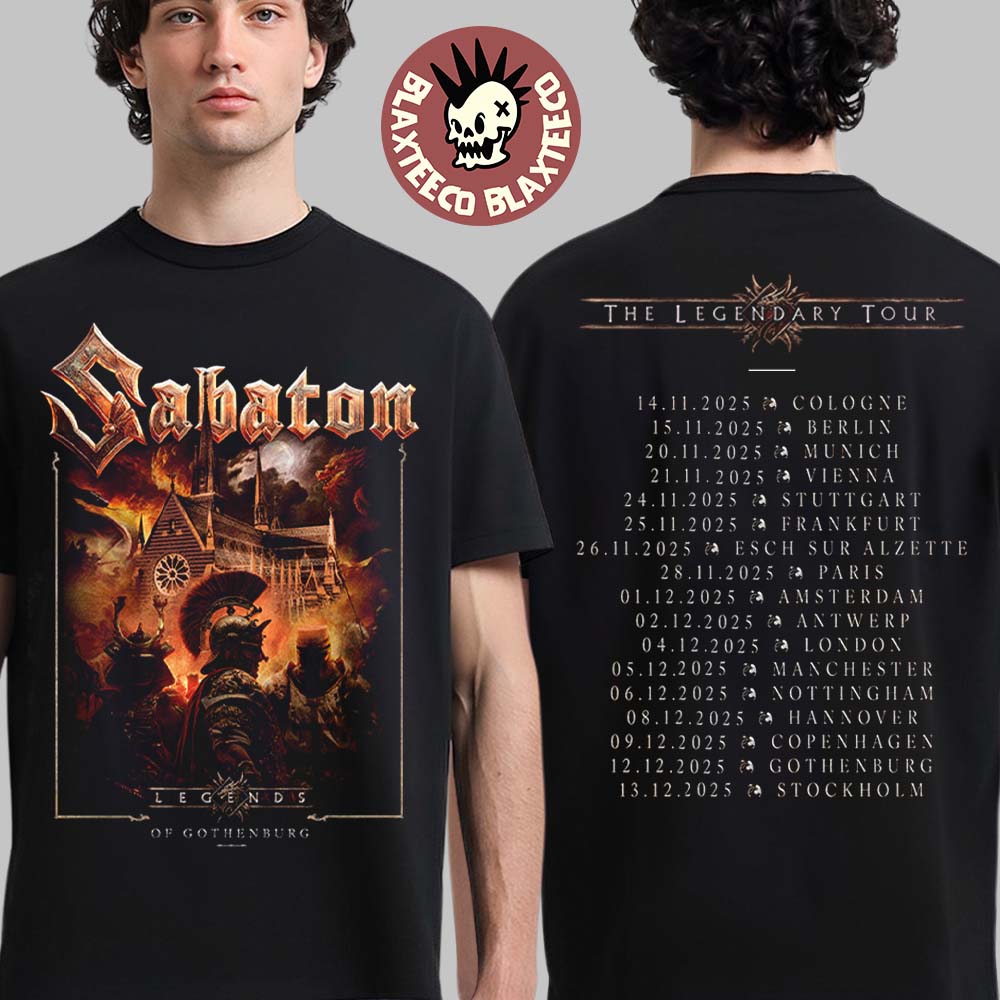 Sabaton Legendary Tour Europe 2025 Legends Of Gothenburg Sweden Pop Up Shop On December 12 2025 Two Sided T-Shirt