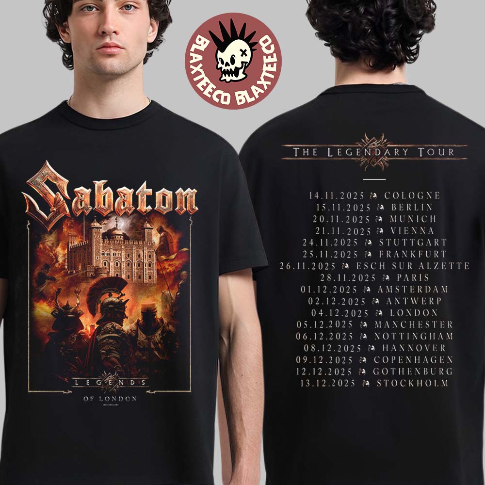 Sabaton Legendary Tour Europe 2025 Legends Of London UK Pop Up Shop On December 4 2025 Two Sided T-Shirt