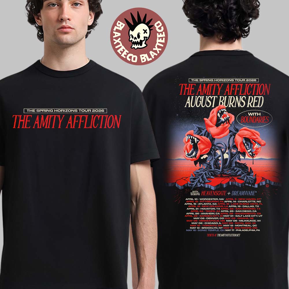 The Amity Affliction The Spring Horizons Tour 2026 Schedule Dates Two Sided T-Shirt The Amity Affliction The Spring Horizons Tour 2026 Schedule Dates Two Sided T-Shirt