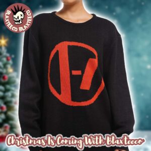 Twenty One Pilots Signature Red Logo In Black Knit 2025 Holiday Ugly Christmas Sweater
