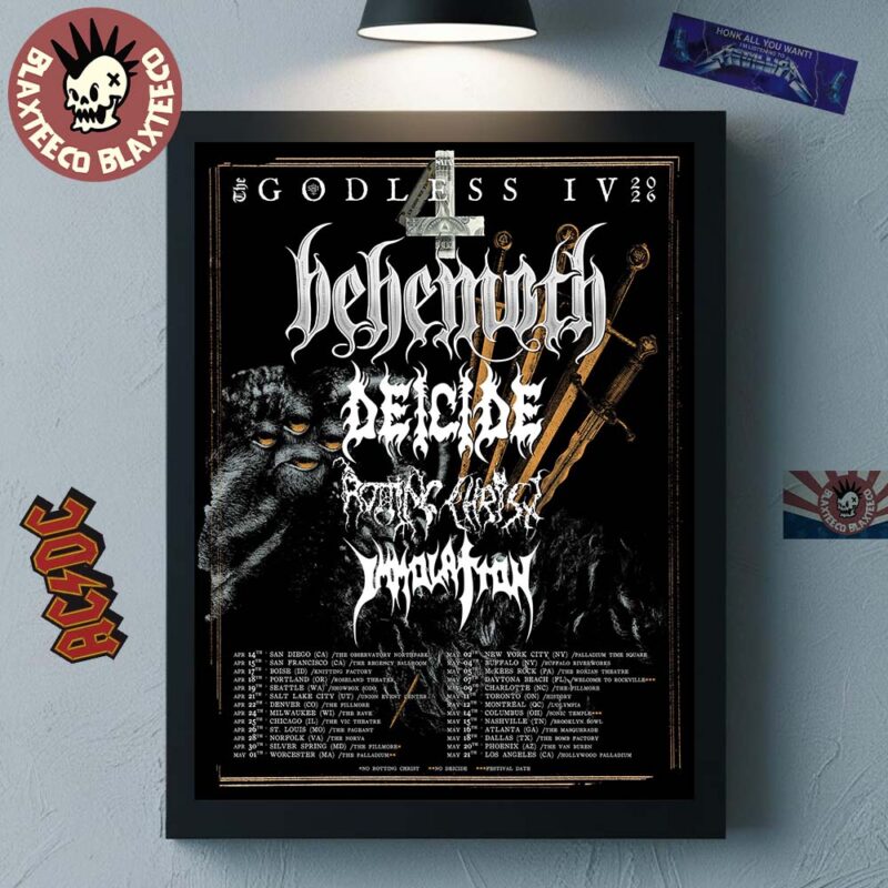 Behemoth The Godless IV 2026 Tour North America City Dates Home Decor Poster Canvas