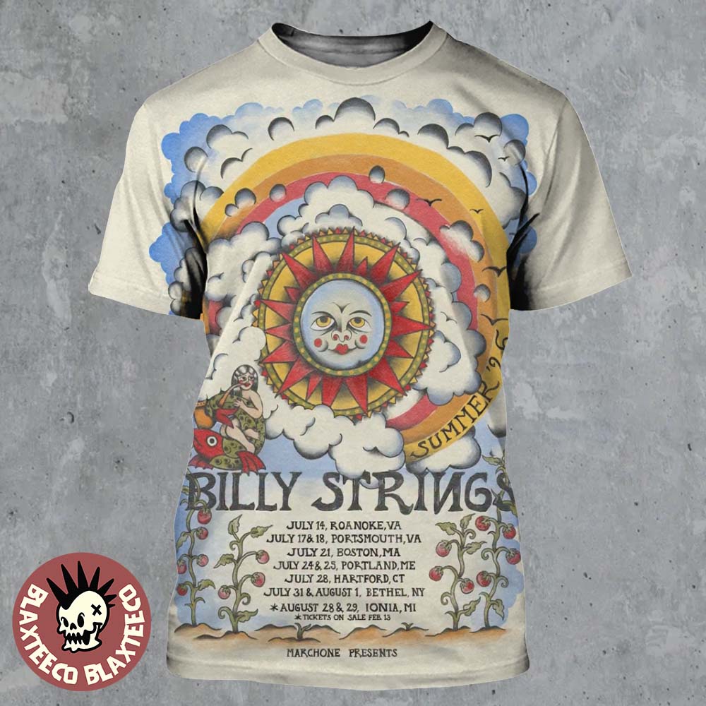 Billy Strings Summer 2026 Tour The Sun Art With Schedule Dates From July To August All Over Print Shirt Billy Strings Summer 2026 Tour The Sun Art With Schedule Dates From July To August All Over Print Shirt