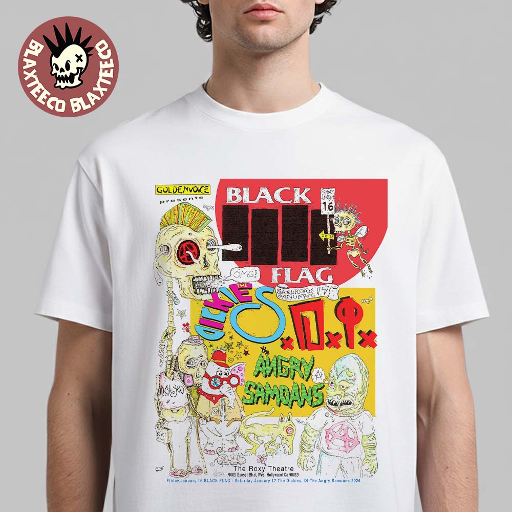 Black Flag West Hollywood California 2026 Two Nights Of Punk Rock Event Poster At The Roxy Theatre On January 16 17 2026 T-Shirt Black Flag West Hollywood California 2026 Two Nights Of Punk Rock Event Poster At The Roxy Theatre On January 16 17 2026 T-Shirt
