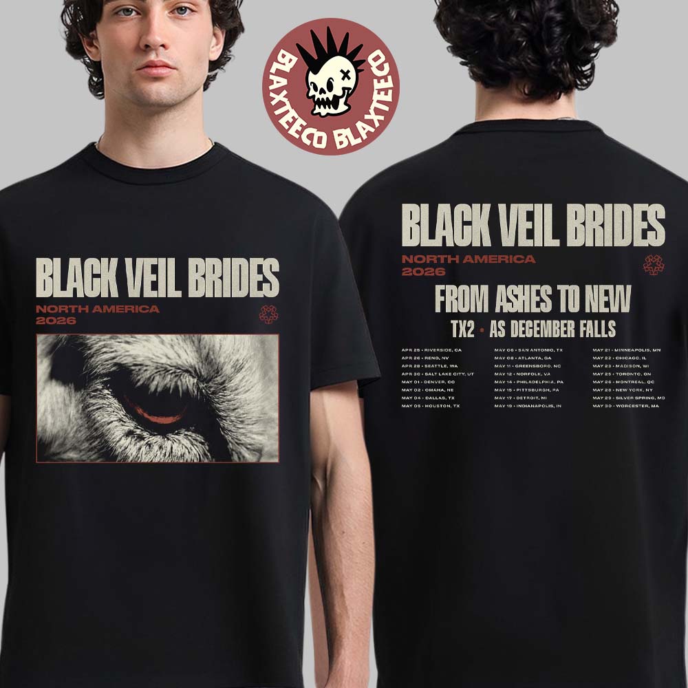 Black Veil Brides North America 2026 Tour Schedule Dates With From Ashes To New TX2 And As December Falls Two Sided T-Shirt Black Veil Brides North America 2026 Tour Schedule Dates With From Ashes To New TX2 And As December Falls Two Sided T-Shirt
