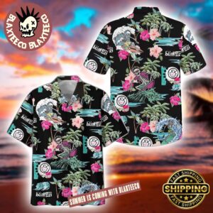 Blink 182 Skeleton Surfing Black 2026 Tropical Hawaiian Shirt